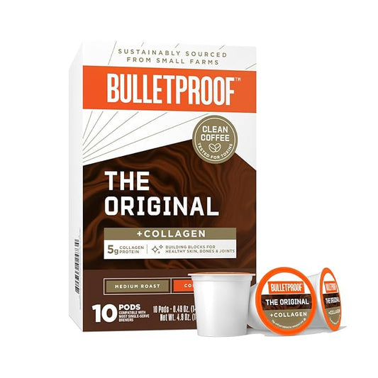 Bulletproof The Original + Collagen Single-Serve Coffee Pods, 10 Count, 100% Arabica Coffee Sourced from Central and South America