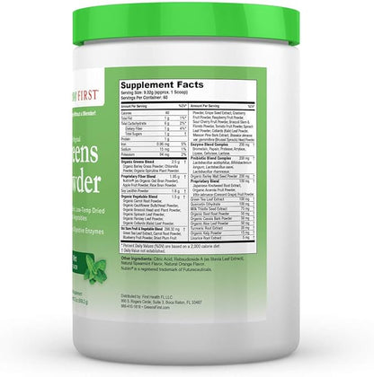 Greens First Original Greens Powder - 49 Superfoods - Organic Fruits & Veggies - Prebiotics, Probiotics & Digestive Enzymes - Antioxidant Smoothie - Dairy Free, Vegan & Non-GMO (Mint, 60 Servings)