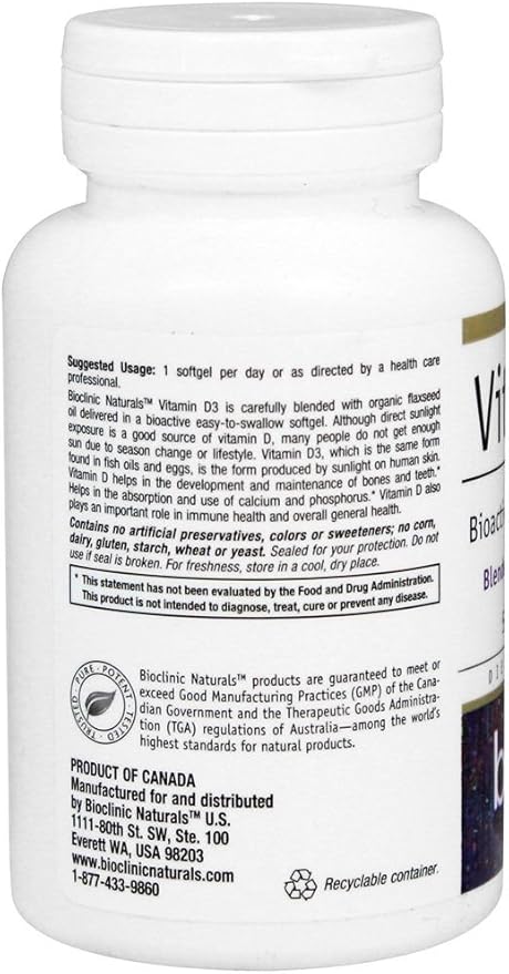 Bioclinic Naturals - Vitamin D3 5000 180 Softgels