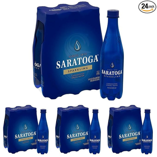Saratoga Sparkling Water Bottles, 24-Pack - Carbonated Spring Bottled Water with Naturally Occurring Minerals & Electrolytes - Recycled PET Plastic Bottles - 16 Fl Oz
