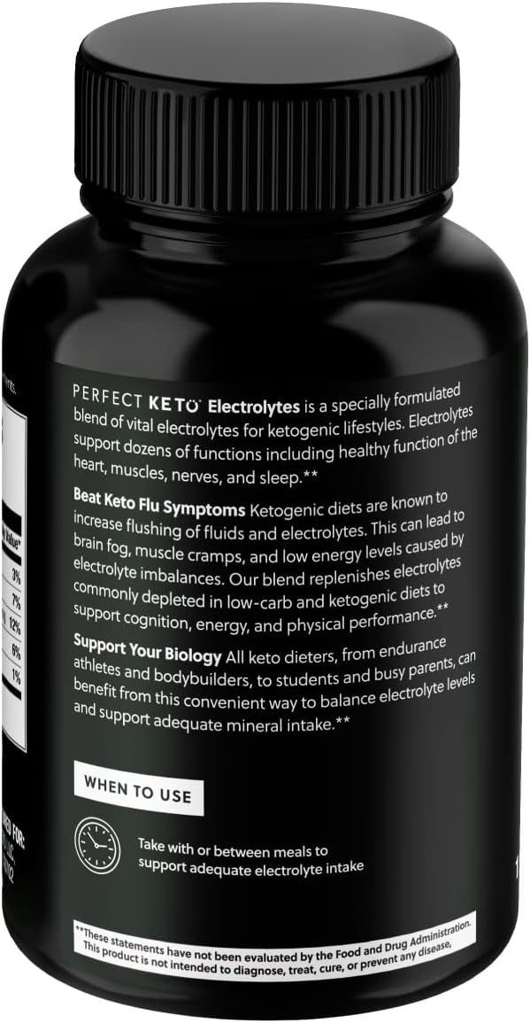 Perfect Keto Electrolytes Capsules, Gluten Free, Electrolyte Supplement with Magnesium, Calcium, Potassium and Sodium, Hydration, Energy, Recovery and Immune Support, Unflavored, 120 Servings