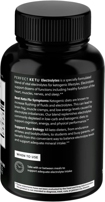 Perfect Keto Electrolytes Capsules, Gluten Free, Electrolyte Supplement with Magnesium, Calcium, Potassium and Sodium, Hydration, Energy, Recovery and Immune Support, Unflavored, 120 Servings
