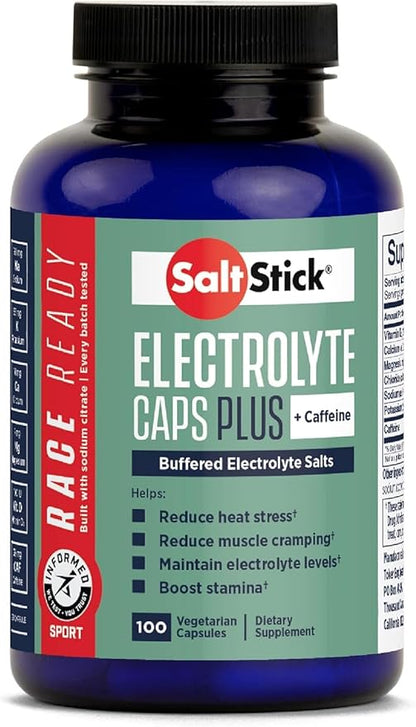 SaltStick Electrolytes with Caffeine - Salt Pills and Electrolytes for Running, Hydration, Leg Cramps Relief, Sports Recovery, Hiking Essentials - Salt, Magnesium, Potassium, Vitamin D3 - 100 Count