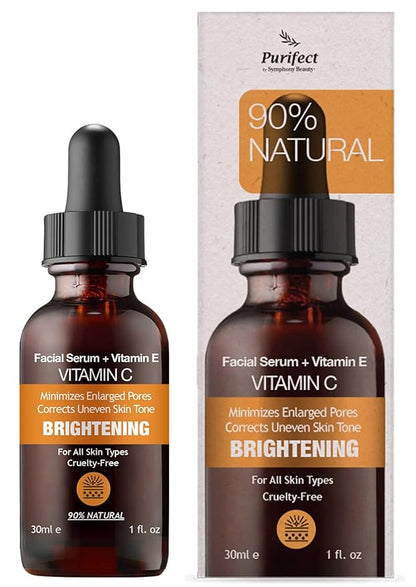 Purifect Natural Vitamin C Vegan Facial Serum - Enhances Skin Radiance, Hydration, and Firmness with Niacinamide & Vitamin E, 30ml (Made in the USA)
