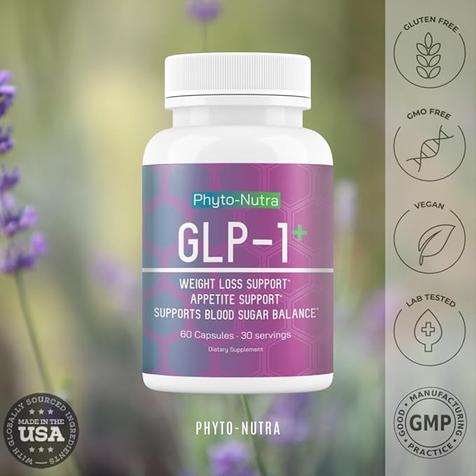 GLP-1 + (60 Capsules 1 Bottle) Vegan, Natural Supplement, Lab Tested, Weight Loss, Satisfy Hunger, Non-GMO, Gluten Free, GLP 1, GLP1