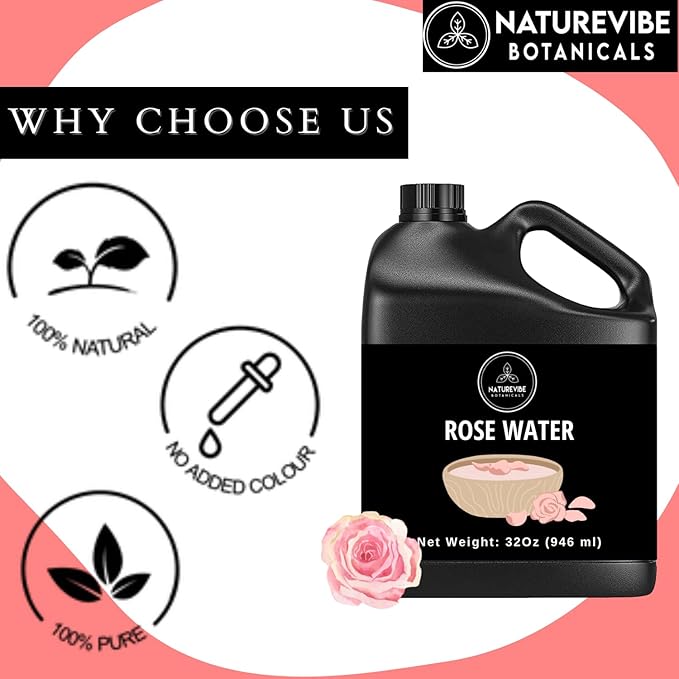 Naturevibe Botanicals Rose Water 32 Ounces 100% Pure