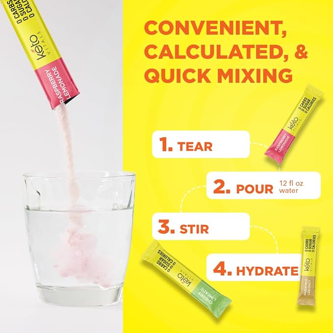 Keto Vitals Tropical Keto Electrolyte Powder No Sugar - Keto Electrolytes Powder Packets with Potassium, Magnesium, Sodium, & Calcium - Sugar Free Electrolyte Drink Mix & Hydration Powder, 30 Serving