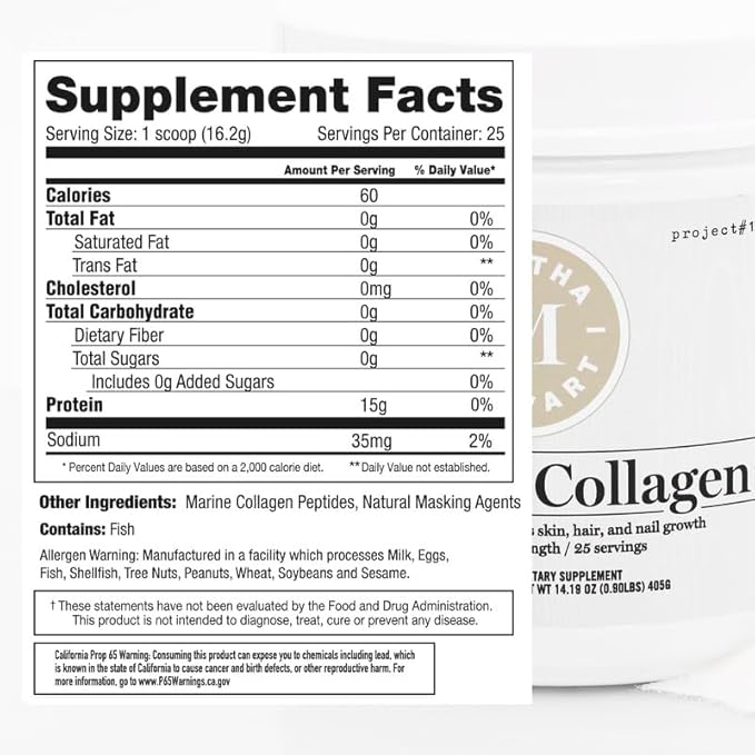 Project #1 Martha Stewart Collagen Peptides Powder 15g Protein 25 Servings