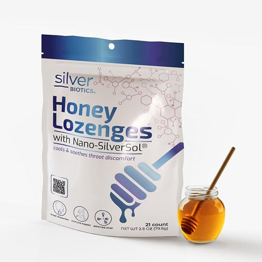 Silver Biotics Colloidal Silver Lozenges | 60 PPM Ag₄O₄ SilverSol | Immune Support + Throat Soothing Lozenges | Honey | 21 Count