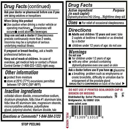 Safrel Nighttime Sleep Aid, Diphenhydramine HCl 25mg (100 Count 1), 100, 100, Count)
