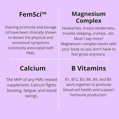 PMS Support - All Natural Hormonal Balance - Cycle Regulator, Mood and Energy Enhancer, Skin Support - Evening Primrose Oil, Calcium, Bioperine - 60 Capsules