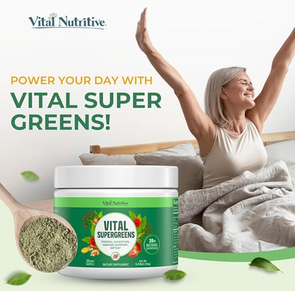 Vital Greens Superfood Powder - Daily Green Drink Powder with Probiotics and Superfoods - Supergreens for Energy Boost, Gut Health, Digestion Support, Plant-Based Nutrition, Vegan Superfoods
