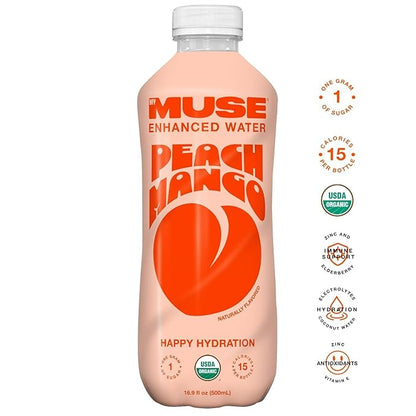 MyMuse Organic Enhanced Flavored Water, Variety Pack, 16.9 Fl Oz Bottle (12 pack), 1G of Sugar, Immune Support with Zinc & Elderberry, Antioxidants Vitamin E, Low Calories, USDA organic, Keto Friendly
