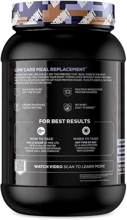 REDCON1 MRE Lite Whole Food Protein Powder, Blueberry Cobbler - Low Carb & Whey Free Meal Replacement with Animal Protein Blends - Easy to Digest Supplement Made with MCT Oils (30 Servings)