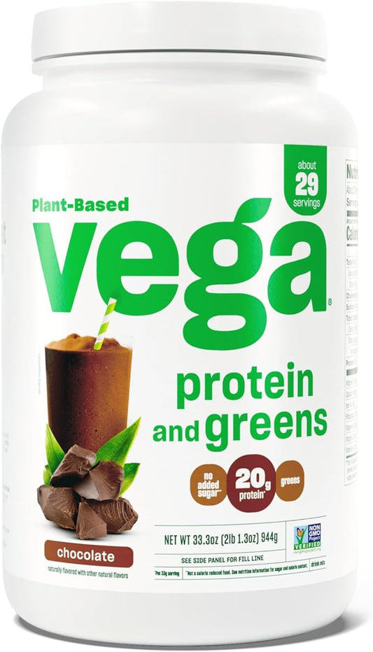 Vega Protein and Greens Protein Powder, Chocolate 20g Plant 2.1bs