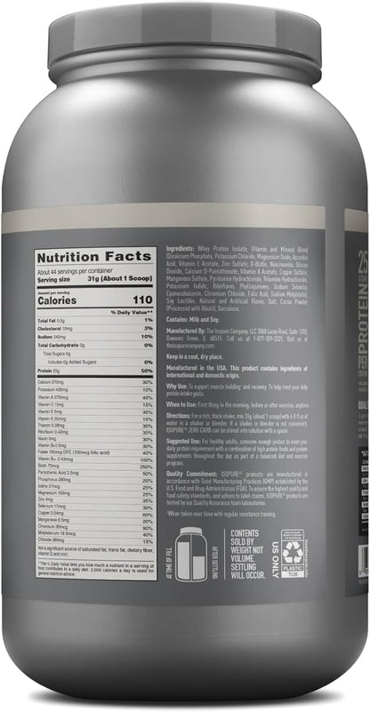 Isopure Zero Carb 100% Pure Whey Isolate Protein Powder, Lactose Free, Gluten Free, With Vitamins, Cookies & Cream, 25g Protein Per Serving, 3 Lbs, 44 Servings
