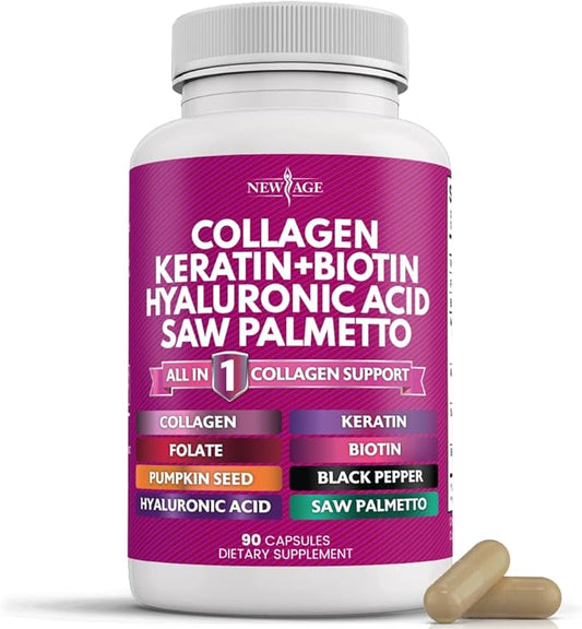 Collagen Pills 1000mg Biotin 10000mcg Keratin 2500mg Hyaluronic 90 Count
