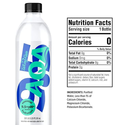 Talking Rain AQA Alkaline Ionized Bottled Water, 9.5 pH, with Electrolytes and Minerals Added for Taste, 20 fl oz Bottle (Pack of 12)