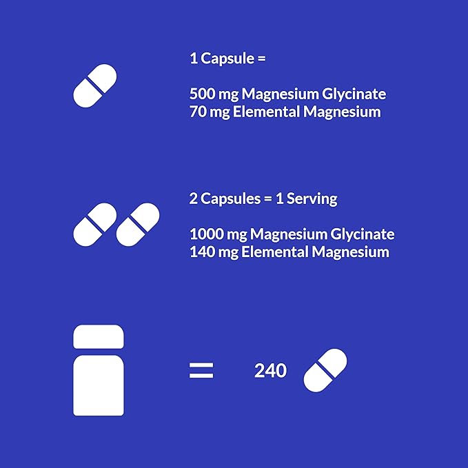 UpNourish Chelated Magnesium Glycinate 500mg Capsules - Magnesium Chelate for High Absorption - Pure Magnesium Supplement for Calm, Leg Cramps, Muscle Relaxation 480 Capsules