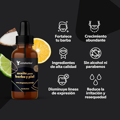 Beard and Skin Oil 30ml - 100% Natural and Organic with MCT Coconut, Bergamot, Vitamin E - Stimulates Growth, Deep Hydration, Softens and Strengthens - Cedar Scent