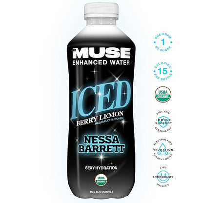 MyMuse Organic Enhanced Flavored Water, Ice Berry Lemon, 16.9 Fl Oz Bottle (12 pack), 1G of Sugar, Immune Support with Zinc & Elderberry, Antioxidants Vitamin E, Low Calories, USDA organic