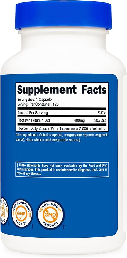 Nutricost Vitamin B2 (Riboflavin) 400mg, 120 Capsules