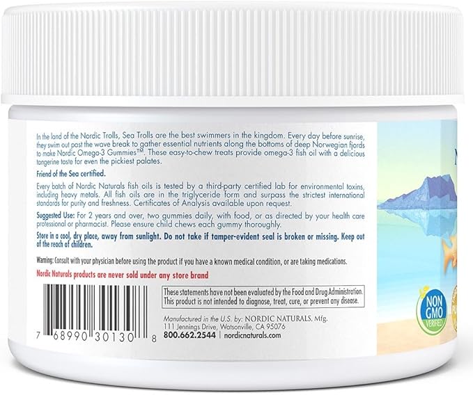 Nordic Naturals Nordic Omega-3 Gummies, Tangerine 60 Gummies 82 mg Omega-3s with 30 Servings