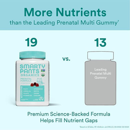 SmartyPants Organic Prenatal Vitamins for Women, 3 (ALA), D3, C, B12, B6, B6, Vitamin K2 & 180 Count (45 Day