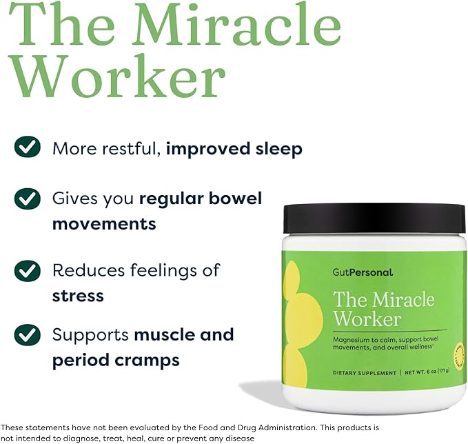 The Miracle Worker Magnesium Powder Supplement: Reduce Stress and Improve Sleep Quality and Regularity While Easing Muscle Cramps, Strawberry Flavor, 30 Servings