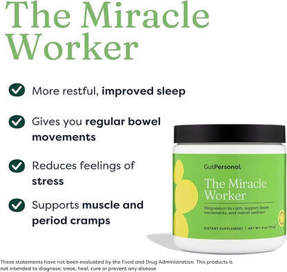 The Miracle Worker Magnesium Powder Supplement: Reduce Stress and Improve Sleep Quality and Regularity While Easing Muscle Cramps, Strawberry Flavor, 30 Servings