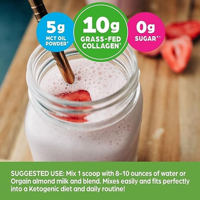 Orgain Keto Collagen Protein Powder, Vanilla 10g Grass 5g MCT 0.88lb