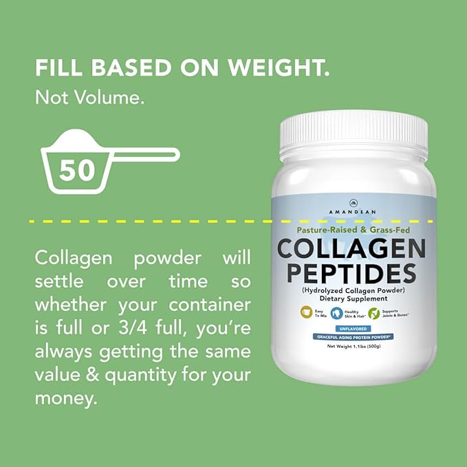 AMANDEAN Collagen Peptides Powder (17.6oz). Grass-Fed