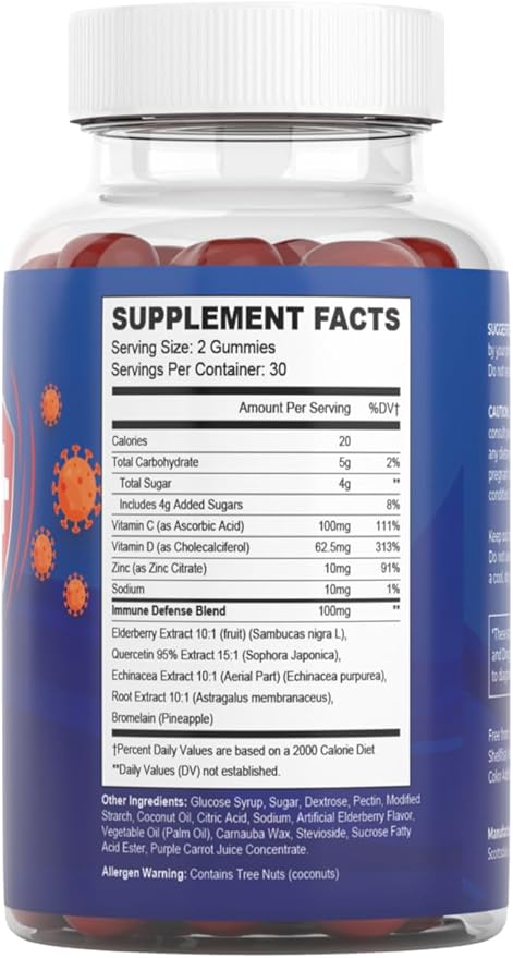 8 in 1 Immune Support Booster 50mg, Vitamin 5000 IU, B6, Elderberry (2 Pack) (120 Count)