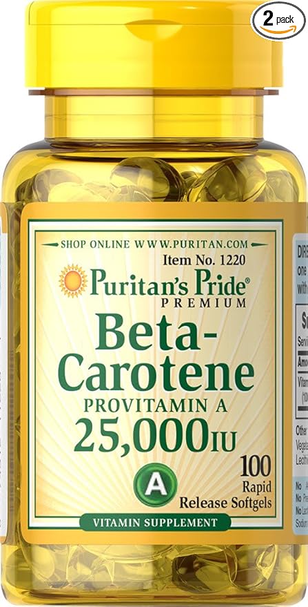 Puritan's Pride 2 Pack of Beta-Carotene 25,000 IU 25,000 IU-100 IU-100 Softgels