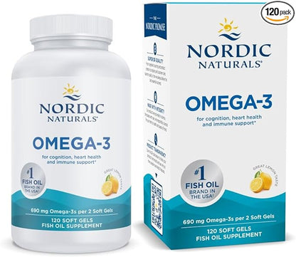 Nordic Naturals Omega-3, Lemon Flavor - 120 Soft Gels - 690 mg Omega-3 - Fish Oil - EPA & DHA - Immune Support, Brain & Heart Health, Optimal Wellness - Non-GMO - 60 Servings