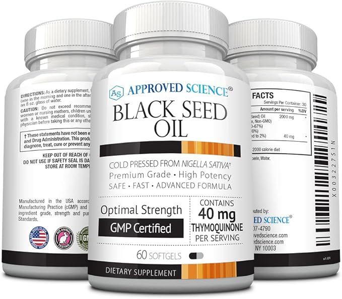 Approved Science Black Seed Oil 2% Thymoquinone 180 Softgels