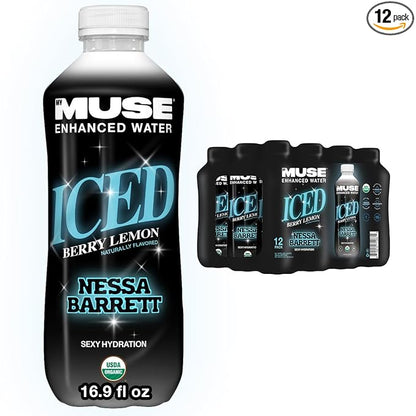 MyMuse Organic Enhanced Flavored Water, Ice Berry Lemon, 16.9 Fl Oz Bottle (12 pack), 1G of Sugar, Immune Support with Zinc & Elderberry, Antioxidants Vitamin E, Low Calories, USDA organic
