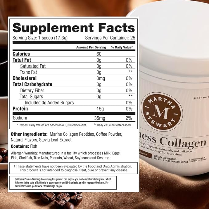 Martha Stewart Collagen Peptides Powder 15g Protein 25 Servings