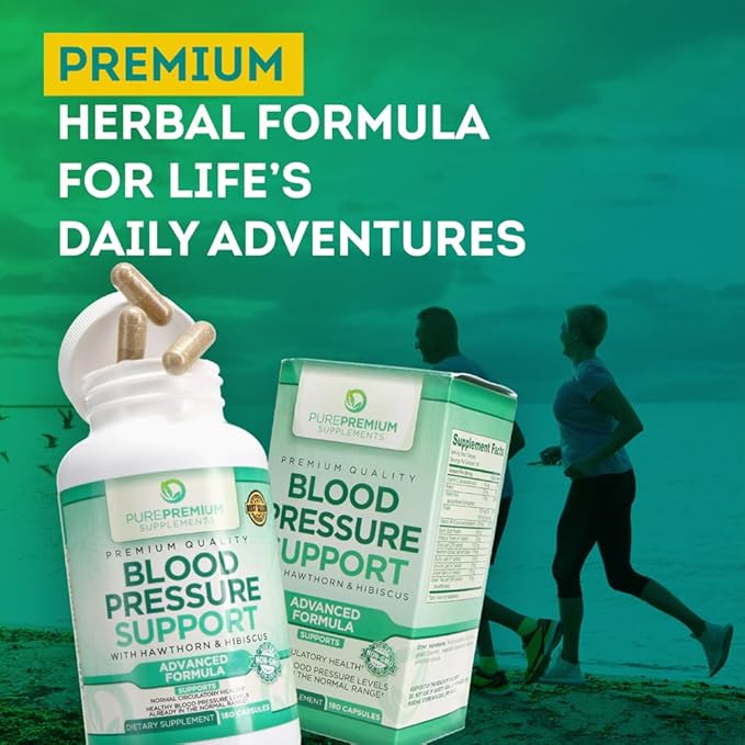 PurePremium Blood Pressure Supplements with Hawthorn B6 - 180 Caps