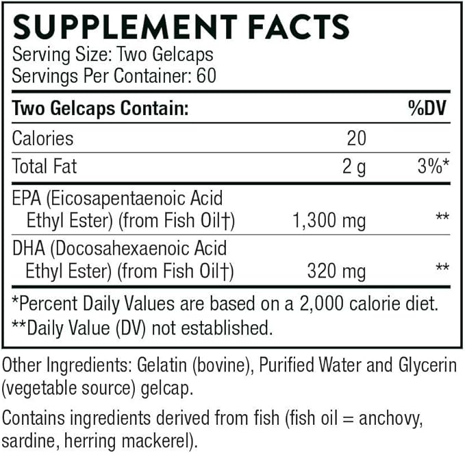 THORNE Super EPA Pro Omega-3 Fish 1300mg EPA 200mg DHA 120 Gelcaps