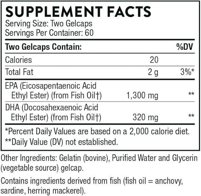 THORNE Super EPA Pro Omega-3 Fish 1300mg EPA 200mg DHA 120 Gelcaps
