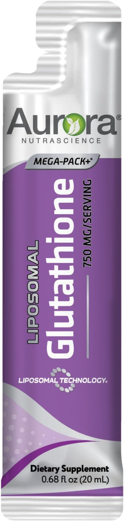 Aurora Nutrascience Mega-Liposomal Liquid Glutathione, Immune System Support, Antioxidant, 750 mg per Serving, 10 Single-Serve Packets, Gluten Free, Non-GMO, Sugar-Free, 6.8 fl oz