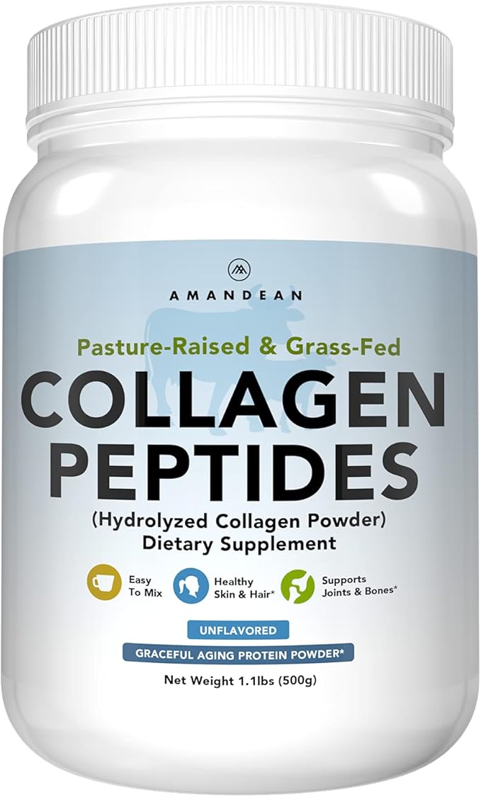 AMANDEAN Collagen Peptides Powder (17.6oz). Grass-Fed