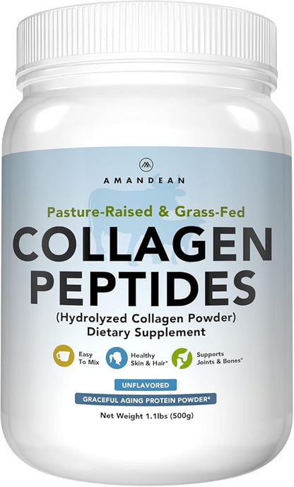 AMANDEAN Collagen Peptides Powder (17.6oz). Grass-Fed