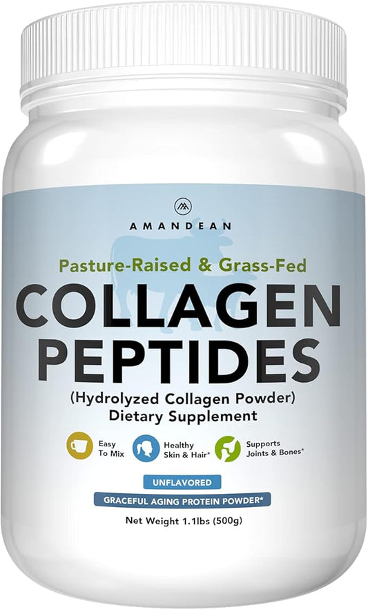 AMANDEAN Collagen Peptides Powder (17.6oz). Grass-Fed