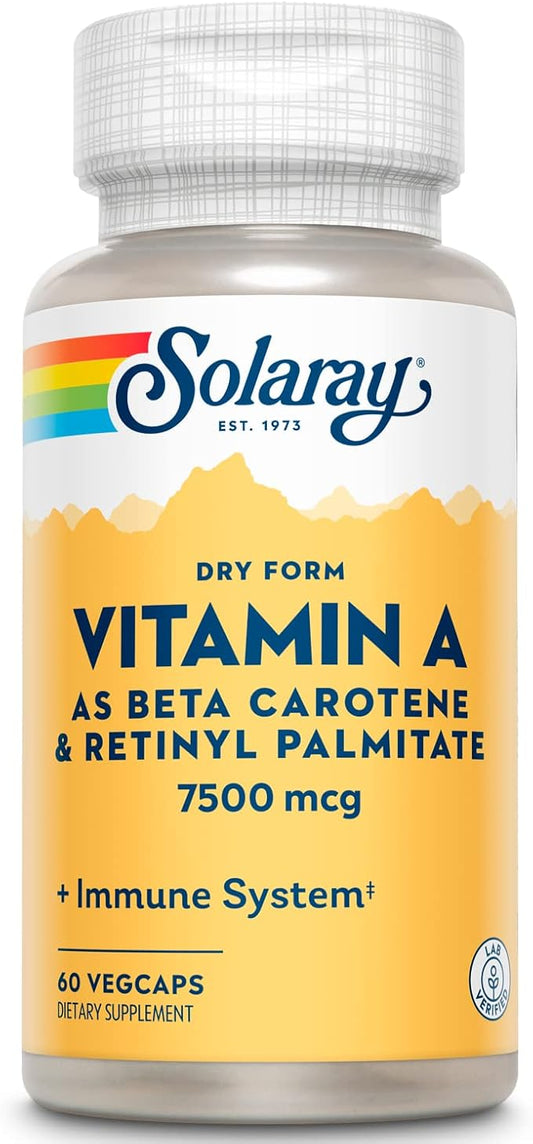 SOLARAY Dry Form Vitamin A 60% Beta 40% Retinyl 60 Servings, 60 VegCaps