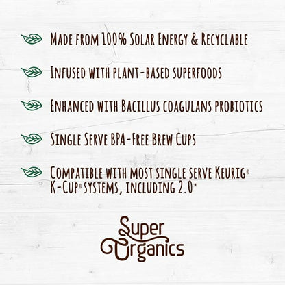 Super Organics Focus Support Coffee Brew Cups With Superfoods & Probiotics Keurig K-Cup Compatible Focus and Adaptogens Medium Roast, USDA Certified, Vegan, Non-GMO Coffee, 60ct