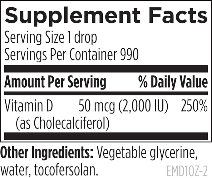Designs for Health 2000 IU Vitamin Emulsi-D3 Emulsified D3, Highly D3 Drops 2000 IU (1000 Servings 1 Ounce)
