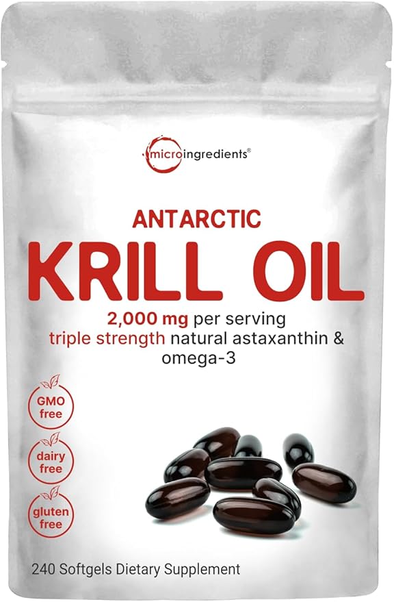 Micro Ingredients Antarctic Krill Oil Supplement, 2,000mg Per 240 Softgels, Omega-3s EPA,