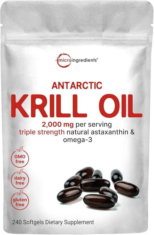 Micro Ingredients Antarctic Krill Oil Supplement, 2,000mg Per 240 Softgels, Omega-3s EPA,